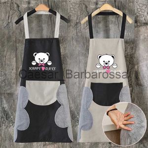 Kitchen Apron Hand towel apron waterproof stain home kitchen cooking waist Korean creative cute bear hanging neck towel apron oversleeve x0630