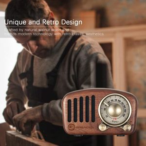 Högtalare Radio Retro Bluetooth -högtalare Walnut Wood FM Radio med gammaldags klassisk stil Support TF -kort Mp3 -spelare högt volym