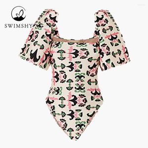 Kvinnors badkläder Fashion Print Bikinis Chic Puff Sleeve Baddräkter