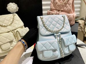 23p Duma small Double Shoulders bags Quilted Caviar cowhide Double chain Clutch Handbags Designer Backpack Luxury CC Backpacks Women Cross body Fashion Bag 23CM