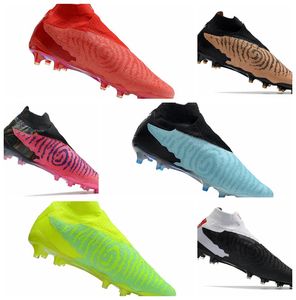 Men Soccer Shoes Football Boots Cleat High top phantom GX fluorescent double layer waterproof fish silk full knitting FG Football boot