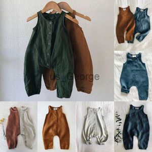 Kläderuppsättningar 024månad nyfödd baby boygirl kläder söta barn bomullslinne romper solid ärmlös randig jumpsuit outfit sommar romper #gy j230630