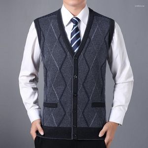 Coletes masculinos de negócios casuais roupas externas quentes sem mangas cardigã masculino de tricô colete tops masculinos