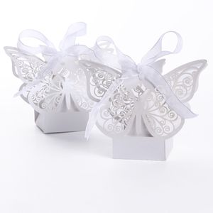 Butterfly prezentowe pudełko prezentowe Wrap Wedding Candy Favors Pamitleirs Polejka z wstążką do przyjęć urodzinowych