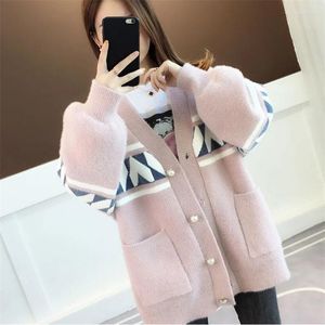 Damen Strick Chenille Nachahmung Nerz Fleece Mantel Pullover Fat MM Strickjacke Koreanische Version Lose und Lazy Top Button Jacke Rosa