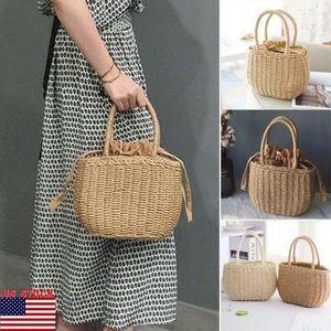 Abendtaschen Damen Stroh gewebte Tasche Sommer Strand Rattan Schulter Bambus Handtasche