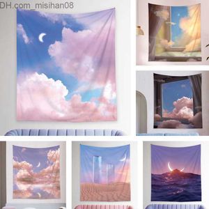 Arazzi Arazzi Boho Cloud Moon Wall Hanging Tapestry LED Camera da letto Dormitorio Decorazione Sfondo Decor Bohemian Art 221201 Z230630