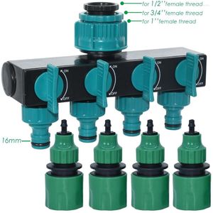 Vattenutrustning Kesla Garden Drip Irrigation 4-Way Tap Slang Splitter för 4/ 7mm w/ 4 Fittings Pipe Quick Connectors Greenhouse