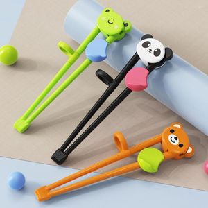Essstäbchen, 1 Paar, nützlich, mit gezackten Essstäbchenenden, zum Training, Cartoon-M-Form, integriertes Lernpickel für Kleinkinder