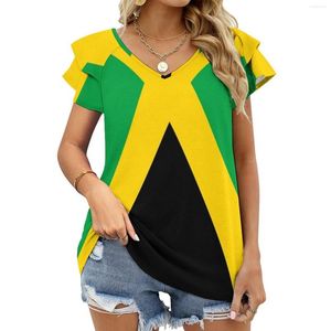 Kvinnors T-skjortor Jamaica Flag Stickers gåvor och andra produkter Lotus Leaf Neck T-shirt långärmad skjorta eleganta modetoppar