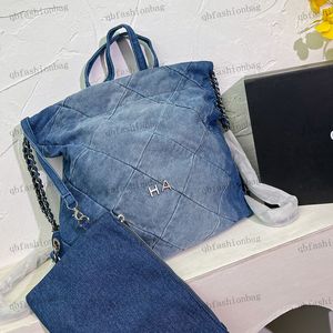 Designer denim ryggsäck diamantmönster gradient denim väska 22 skräp hårdvara metall spänne matelasse kedja handväska skolväska tvådelar resväskor lagringslåda 29x33c