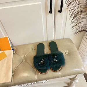 Diao Hair Slippers Designer Kvinnor Sandaler Real Leather Spring and Autumn Leisure Slippers Flat Bottom Bekväm Mule Home Shoes 35-43