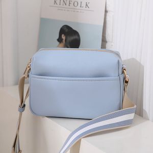 Borse da sera Solid Square Women Crossbody Wide Fabric Strap Bag Ladies Fashion Handbags Zipper Leather Shoulder 230629