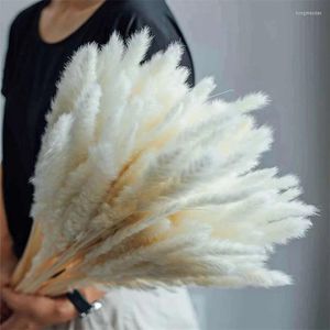 Decorative Flowers 60Pcs Pampas Grass 17.72Inch Dried Pompous Pompass Branches For Vase Flower Arrangement Wedding Home Decor(White)