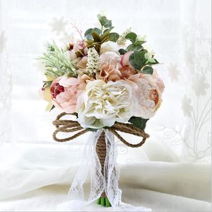 結婚式の花Perfectlifeoh人工サテンローズブライダルブーケ素朴な花束