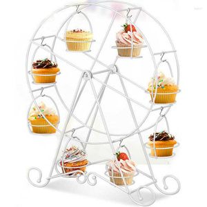 Bakeware Tools Ruota panoramica girevole Supporto per cupcake Acciaio inossidabile 8 tazze Supporto per espositore per dessert per ristoranti Festa a tema