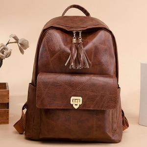 Schultaschen Frauen PU-Leder Rucksäcke Geldbörse Schulter Weiblich Vintage Reiserucksack Lässige College-Buchtasche für Mädchen 230629