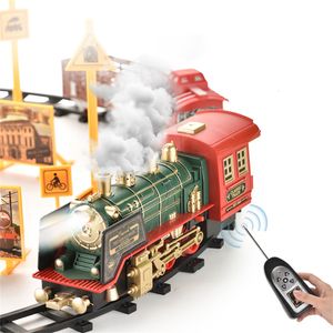 Электрический / RC трек 27MHZ RC Train Железнодорожный набор Электрический трек Классические модели транспортных средств Дымовые светодиодные фонари Музыка Звук Пульт дистанционного управления Поезда Игрушка для детей 230629