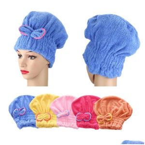 Duş Caps Mikrofiber Hızlı Saç Kurutma Banyo Havlusu Spa Ilmek Şal Havlu Kap Banyo Aksesuarları Kadınlar Için Boneler Tasarımcı Damla Dhlsd