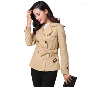 Trench Coats Feminino Casaco Curto Feminino Primavera Outono Algodão Blusão Casual Tops Feminino Cinto Fino Casaco trespassado