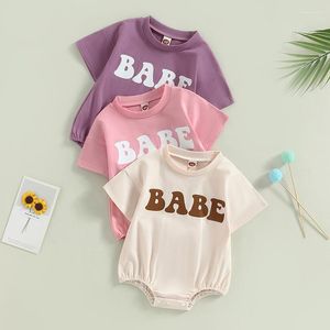 Rompers 2023-03-07 Lioraitiin 0-18M Born Baby Boy Girl Bodysuit Casual Short Sleeve Letter Printed Jumpsuit 3Colors
