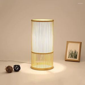 Candeeiros de mesa estilo chinês bambu tecelagem lâmpada criativa artesanal rattan decoração do quarto cabeceira e27 luz