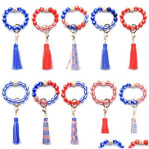 Andra festliga festförsörjningar American Flag Creative Bead Armband Keychain Patriotic Day 4th of JY Wristband Key Ring Drop Deliver Dhmyx