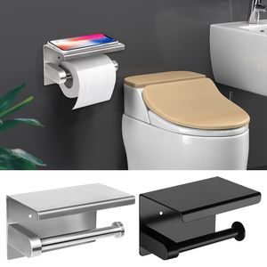 Toilet Paper Holders Stainless Steel Toilet Paper Roll Holders Shelf with Phone Storage Holder Tray for Bathroom Kitchen Easy To Install Accessories 230629
