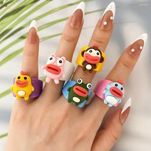 Cluster Rings IFMYA Funny Monster Ring Cartoon Color Colored Openings For Women Girl Teenager Child Friendship Jewelry Party Travel Gift