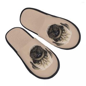 Chinelos masculinos femininos de pelúcia para uso interno preto pug sapatos macios quentes para casa outono inverno 2023
