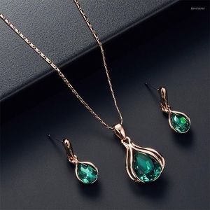 Halskette Ohrringe Set Mode Damen Blau Grün Tropfen Ohrring Ornament Vielseitig Einfach Schmuck Großhandel