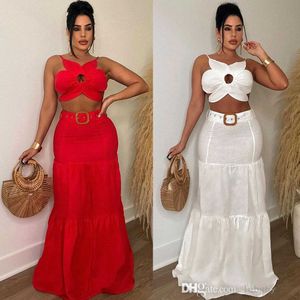 2023 Sexy Party Tweedelige Jurk Set Vrouwen Vintage Straat Zomer Sets Band Bloemen Crop Top En Big Swing Maxi Lange Rok Plus Size S-3XL Pak Outits