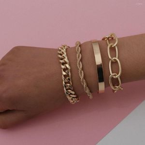 Link Bracelets 4pcs Punk Curb Cuban Chain Set For Women Miami Boho Thick Metal Twisted Rope Charm Imitation Bangles Fashion Jewelry