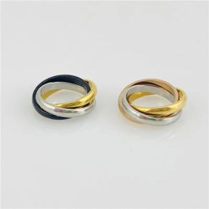 Anéis de banda 3 Trindade Anel Ring Ring Designer Jóias Black Gold Silver 3 Rings Rings Trinity Rings For Women Mens Unissex Jóias de Luxo para Festa de Casamento Tamanho 5-11
