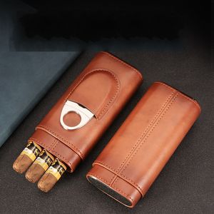 Bärbar cigarrfodral Bärbar tredelad PU-läder + cederträ Trä PORABLE Travel Storage Case Travel Cigar Bag