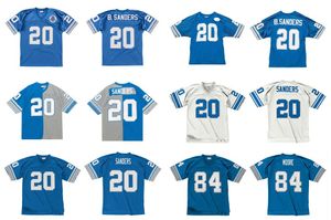 Camisa de futebol costurada 20 Barry Sanders 84 Herman Moore 1996 branco Mitchell Ness retro Rugby jerseys homens mulheres jovens S-6XL