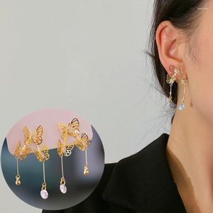 Stud Earrings Hollow Butterfly Shiny Zircon Ear Studs Long Tassels Earring Fashion Design Wedding Party Beautiful Gift Ladies Jewelry