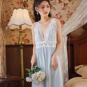 Kvinnors sömnkläder Summer Cotton Vintage Sleeveless Fairy Elegant Female Princess Nightdress Lace Long Nightgowns Loose Royal Nightwear