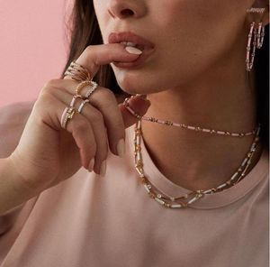 Collana Orecchini Set Geometric Sparking Round Bezel CZ Pastel Enamel Bar Beads Link Chain Fashion Jewelry Bracelet