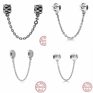 Designer di gioielli raffinati di alta qualità Autentico argento sterling 925 con perline Pandora Charm Pave Inspiration Crystal Safety Chain Beads Regali per feste di San Valentino