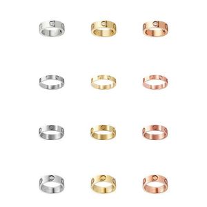 Love Rings Womens Designer Ring Couple Jewelry Band Titanium Steel Com diamantes Casual Fashion Street Classic Gold Silver Rose Tamanho opcional 4/5 / 6mm caixa vermelha