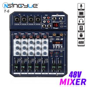 Connectors Audio Sound Mixer 6 Channel DJ Mixing Console Sound Card med Monitor 16 Echo DSP 48V Phantom Power för PC Record Karaoke Party