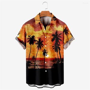 남성 캐주얼 셔츠 여름 남성 코코넛 나무 3D 프린트 탑 짧은 패션 레이싱 그래픽 티즈 하라주쿠 셔츠 남성 옷깃 대형 옷