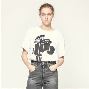 Isabel Marant 디자이너 풀오버 여름 신작 유럽과 미국 여성용 I M 해골 프린트 화이트 코튼 반팔 티셔츠