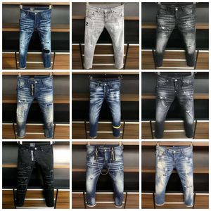 Mens Jeans Men's Designer Black Skinny Fit Patch Light Wash Ripped Motorcykel Rock Fashion Open Luxury Trousers Herrkläder D2 US Size 28-38