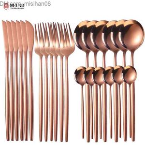 Servis uppsättningar 24st Gold Tabelleriset Set Kitchen Flatware Steak Knife Fork Coffee Spoon Dodernar Upskalat rostfritt stål Hembestick 210804 Z230630