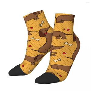 Herrensocken aus Polyester mit niedrigem Schlauch, Hund, Dackel, gelb, atmungsaktiv, lässig, kurze Socke