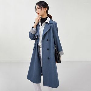 Women's Trench Coats Imitation Denim Windbreaker Coat Women's Spring And Autumn Waist Closing Temperament Medium Long Design