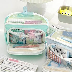 Macaron Color Pencil Case Pen Bag Dual Layer Front Open Pocket Storage Pouch For Stationery School A7448