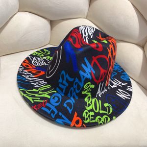 Nuovo cappello graffiti grande cappello figlio autunno e inverno tendenza moda uomo e donna cappello jazz di lana cappelli cappello stile britannico